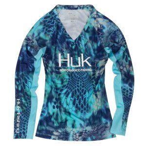 Huk Women's Long Sleeve Performance Top in Aqua and Navy